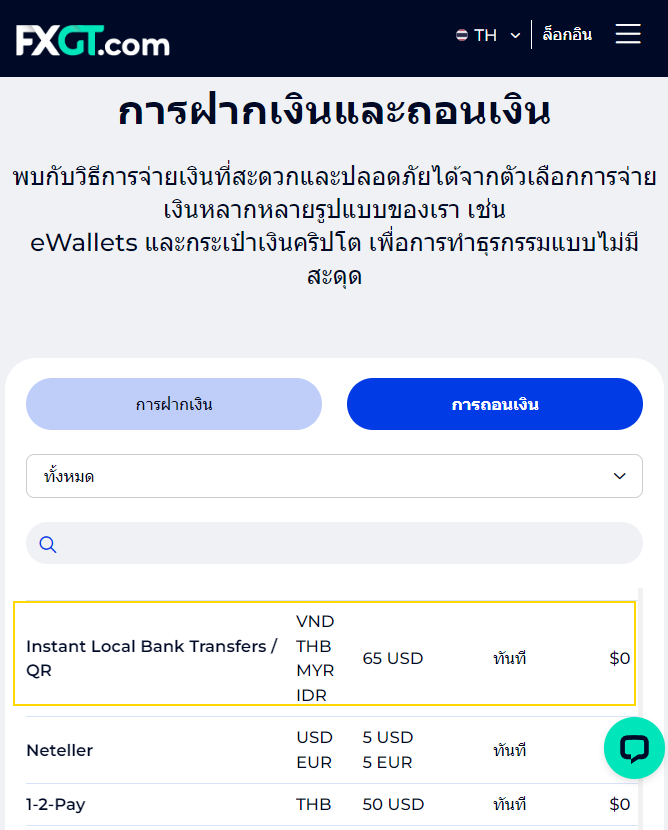 FXGT ฝากถอน