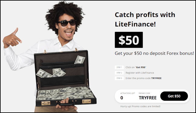 LiteFinance โบนัส 50 USD