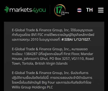 Markets4you ใบอนุญาต