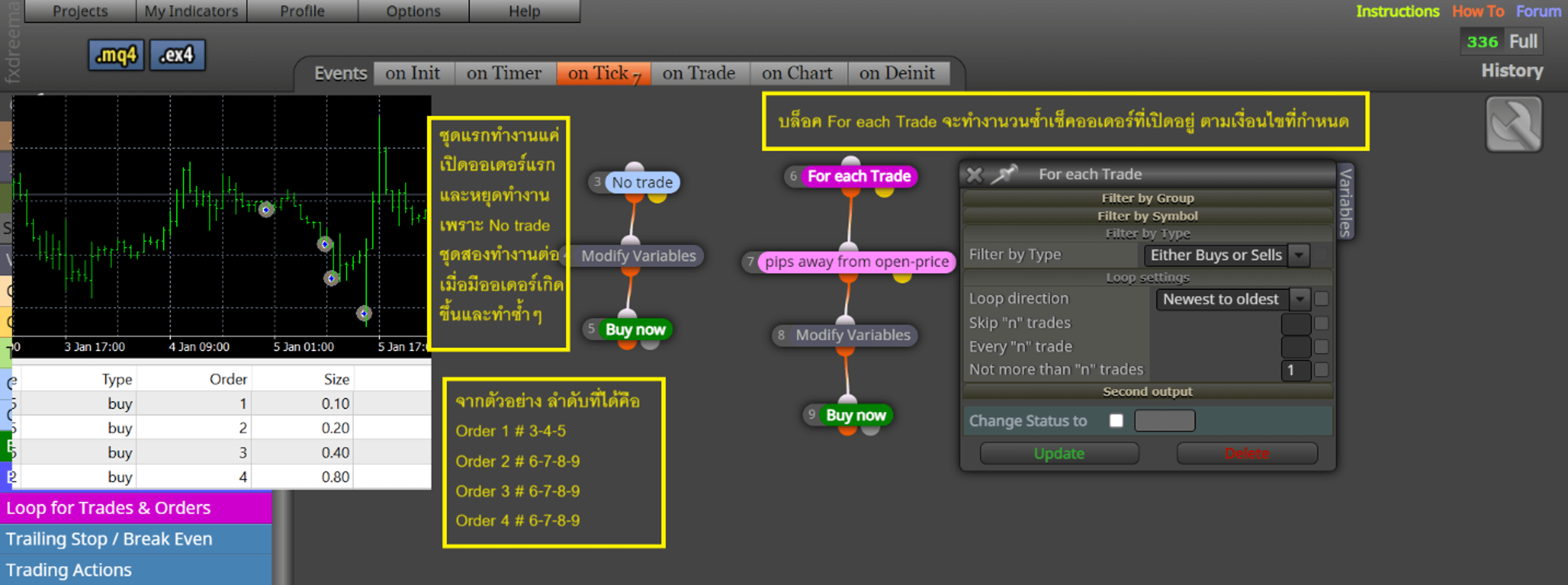 For Each Trade loop for trades and Orders