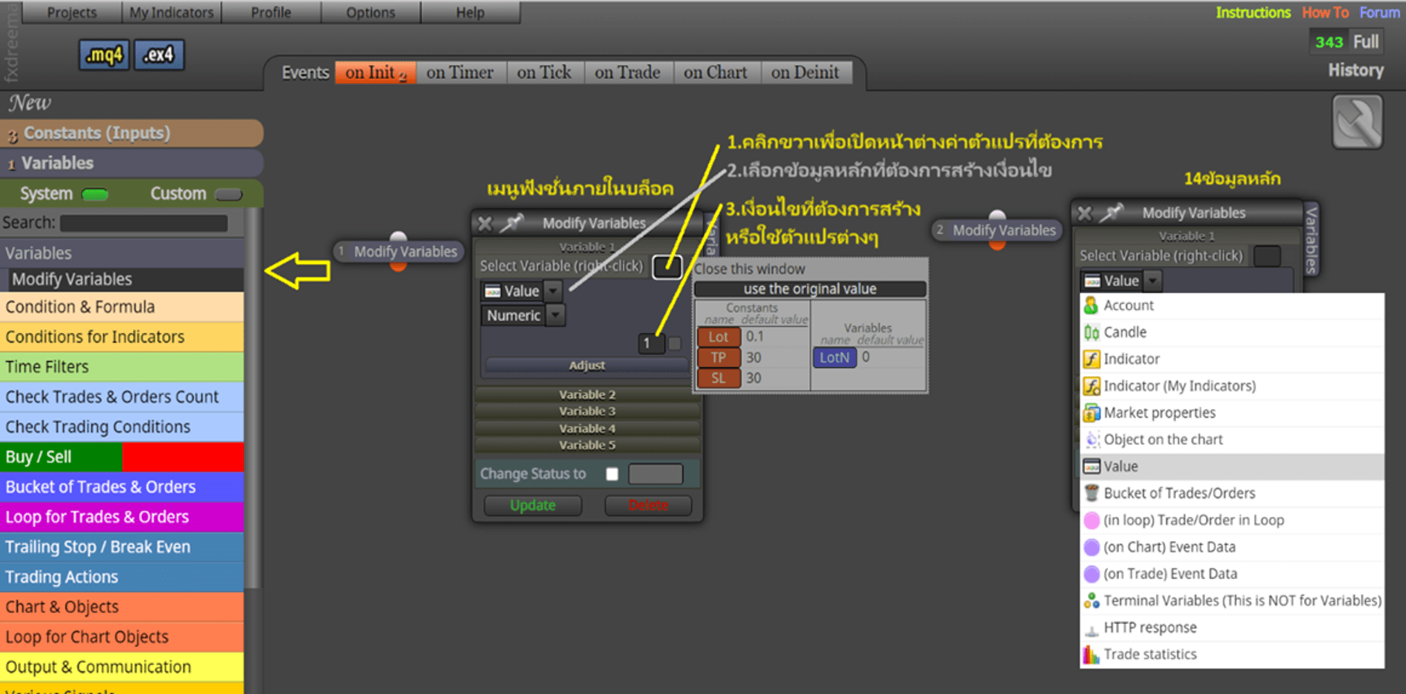 การใช้ variables FXDreema